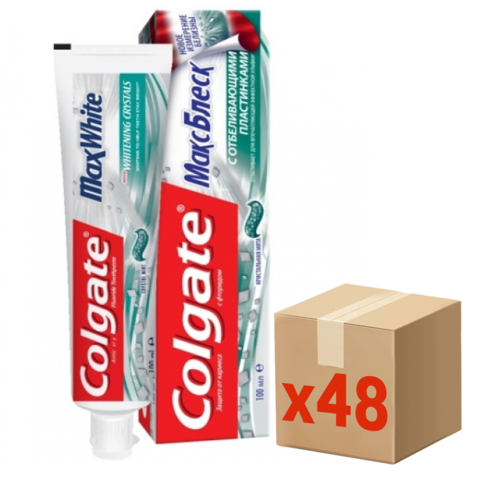 Зубная паста Colgate Макс блеск с отбеливающими пластинками, 100мл x 48 шт