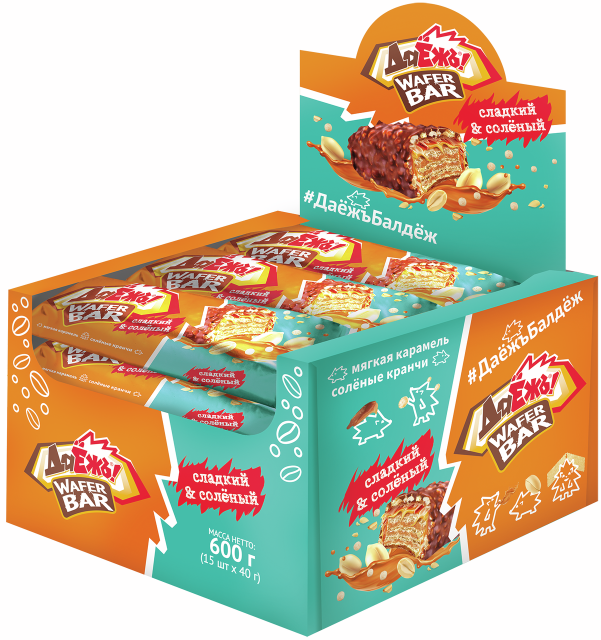 Конфета Даёжъ с карамелью, арахисом и солеными кранчи, 40г x 15 шт