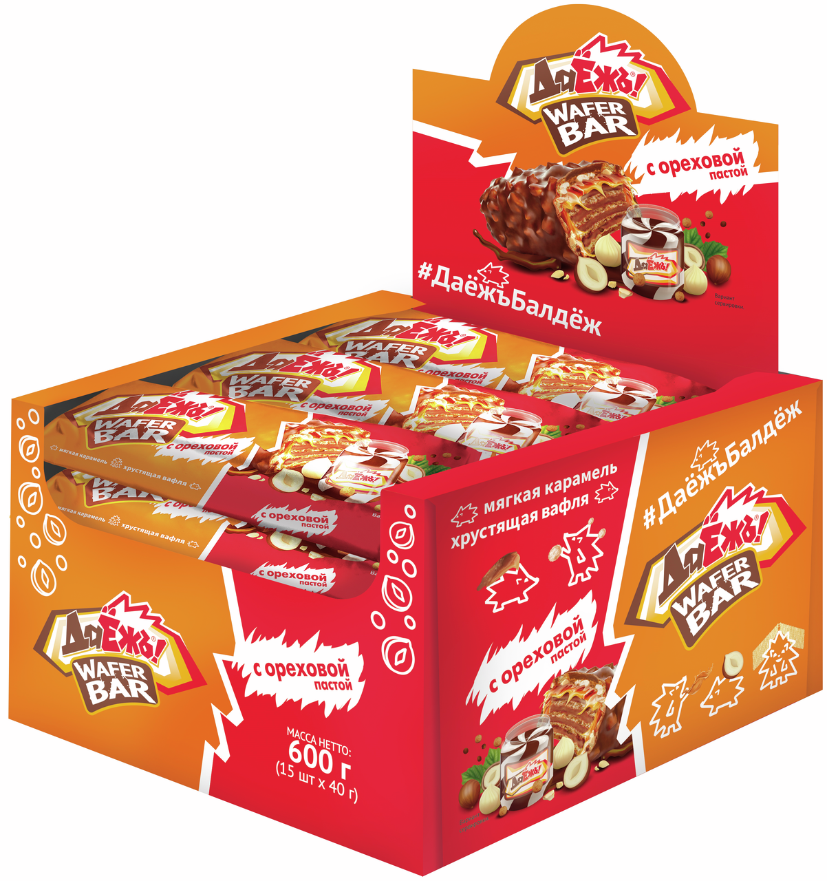 Конфета Даёжъ с ореховой пастой, 40г x 15 шт