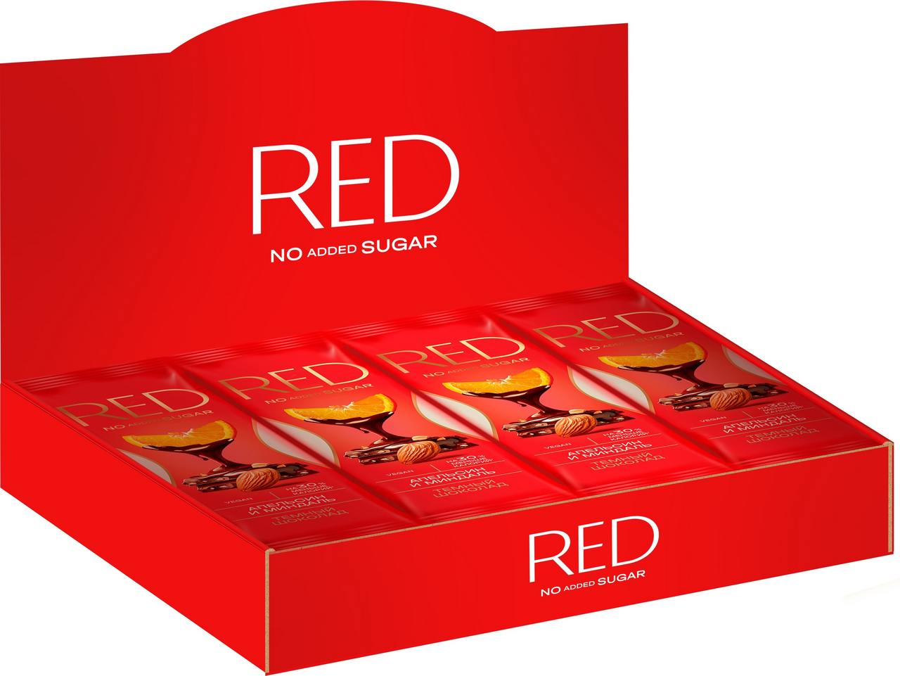 Шоколад Red Delight темный с апельсином и миндалем без сахара, 20г x 20 шт