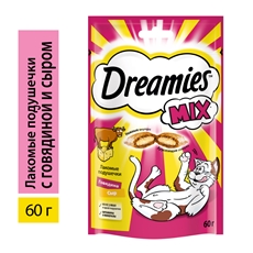 Лакомство Dreamies Mix для взрослых кошек с говядиной и сыром, 60г