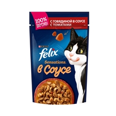 Корм влажный Felix Sensations соус для взрослых кошек с говядиной в соусе с томатами, 85г