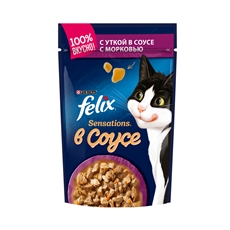Корм влажный Felix Sensations соус для взрослых кошек с уткой в соусе с морковью, 85г