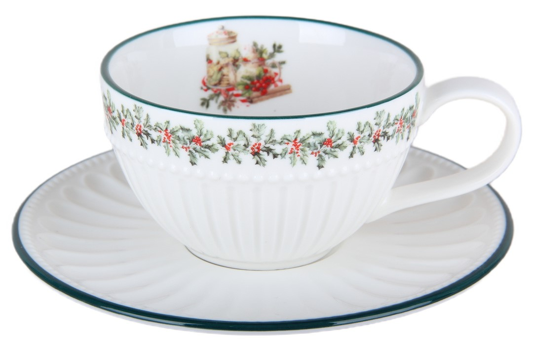 Чайная пара Коралл Новогодний венок, 300мл