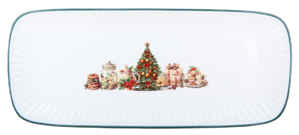 Блюдо Коралл Новогодний венок прямоугольное, 36см
