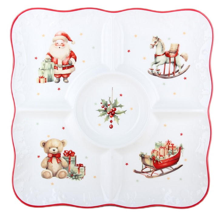 Изображение товара Менажница Коралл Новогоднее настроение Волна из фарфора 30см