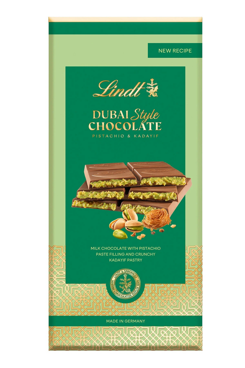 Шоколад Lindt Дубайский стиль молочный с начинкой из фисташковых нитей, 145г