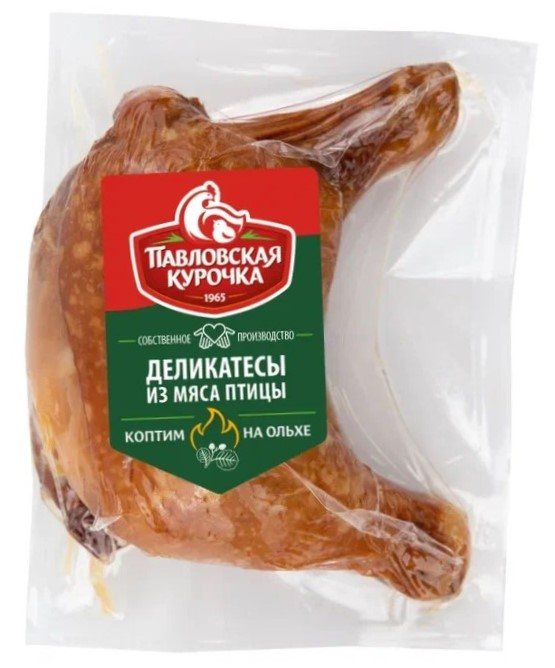 Окорочок цыпленка-бройлера Павловская курочка копчено-вареная, ~600г