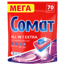Таблетки для посудомоечных машин Сомат Все в 1 Экстра, 70шт