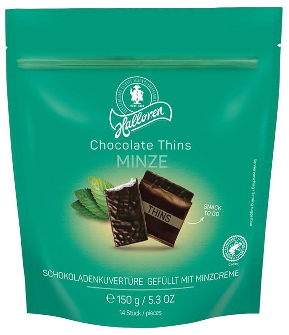 Мини-шоколад Halloren Thins мята, 150г