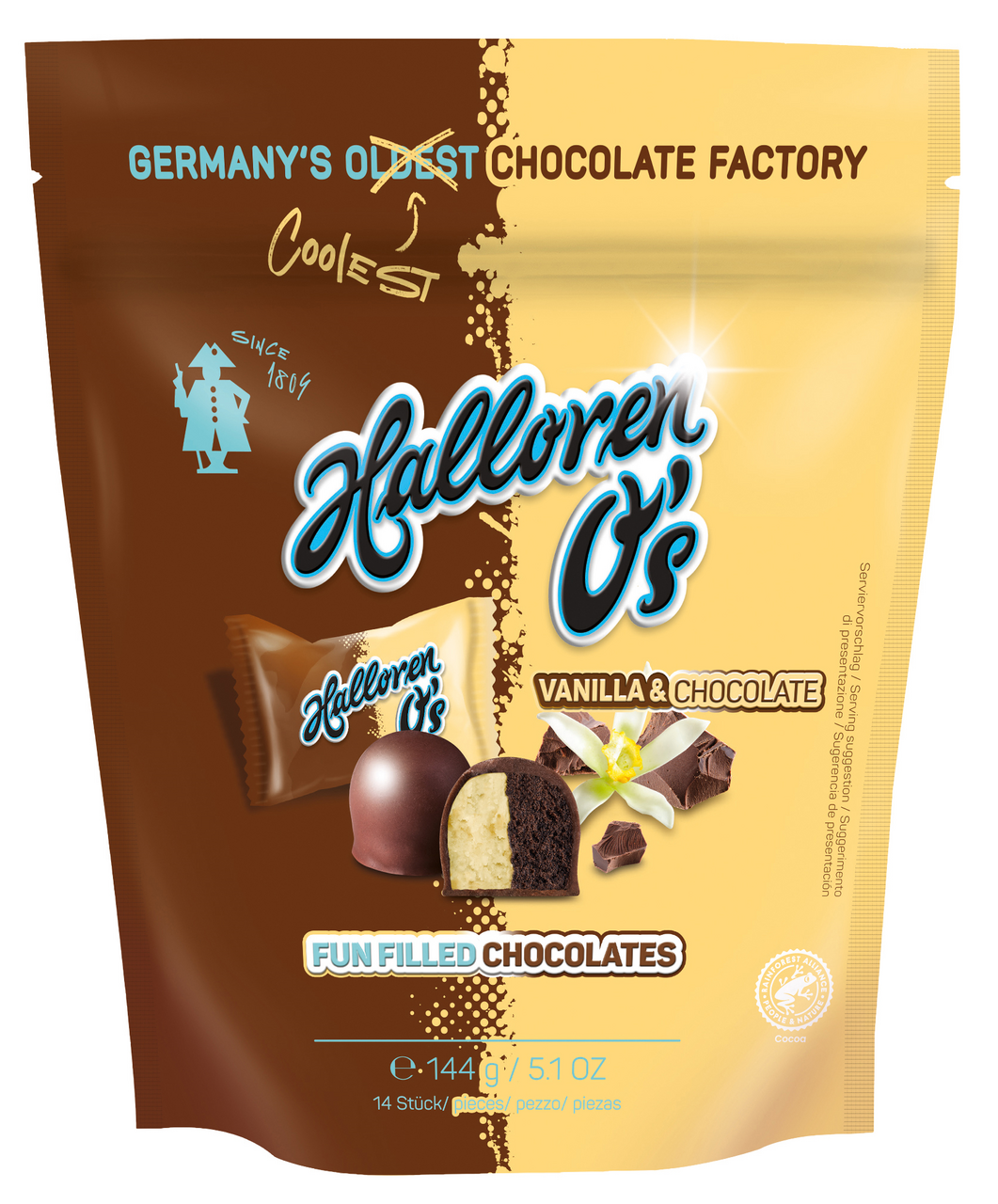 Конфеты Halloren шоколадные O'S ваниль и шоколад, 144г