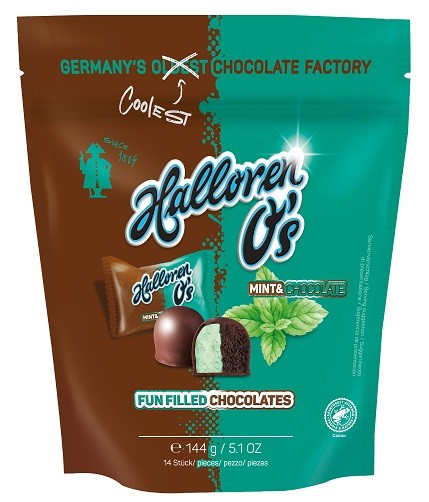Конфеты Halloren шоколадные O'S мята и шоколад, 144г