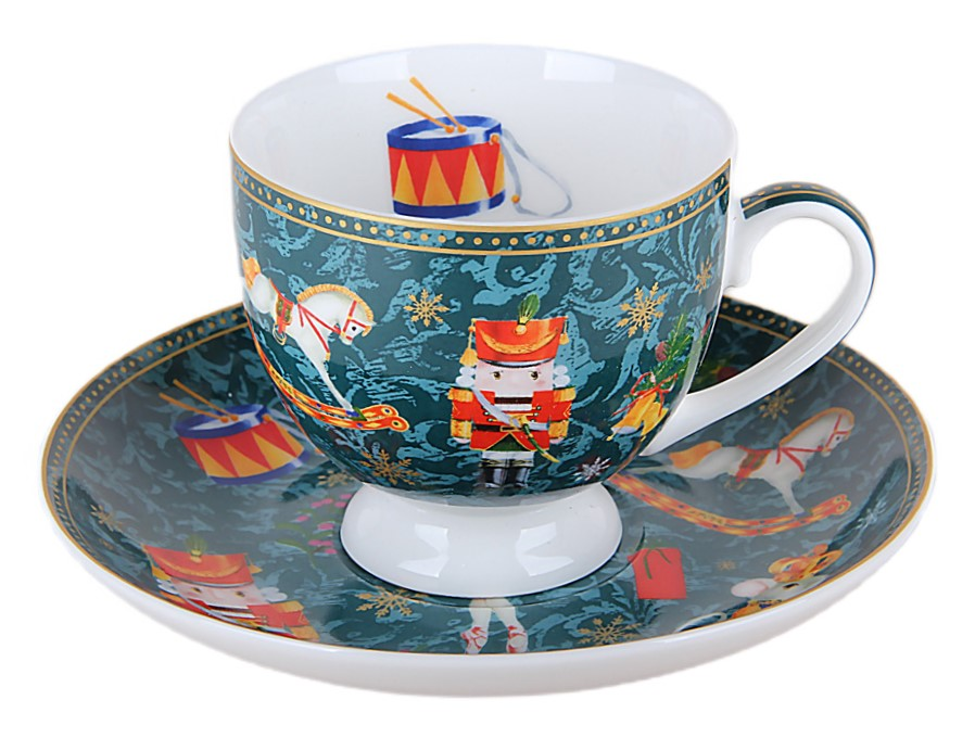 Изображение товара Кофейная пара Korall Щелкунчик зеленая 220 мл фарфор, микроволновка, посудомойка