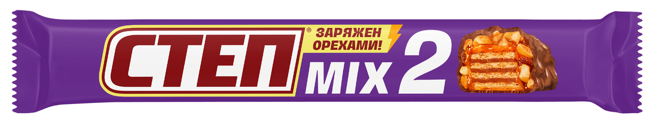 Батончик Степ Mix шоколадный вафли с изюмом и карамель с арахисом, 80г