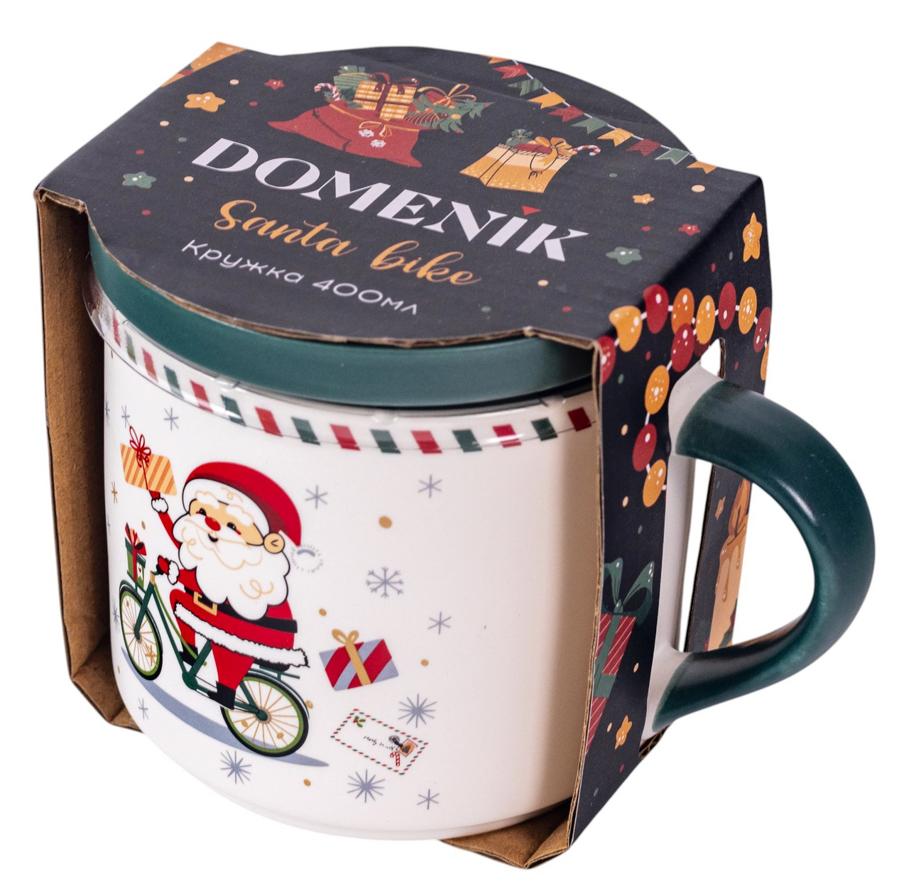 Изображение товара Кружка Domenik Santa Bike 400 мл с крышкой в подарочной упаковке
