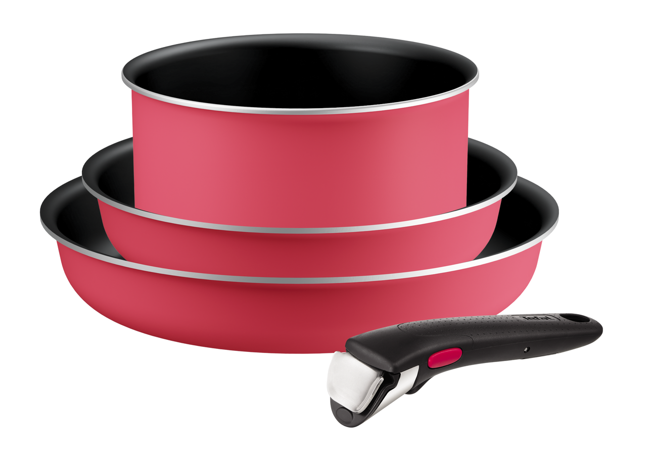 Изображение товара Набор сковород Tefal Coral Ingenio 22см и 26см с ковшом 18см и ручкой
