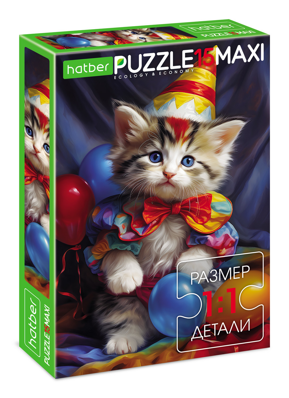 Пазлы для детей Hatber Котик-клоун 15 элементов А4ф, 220 x 330мм