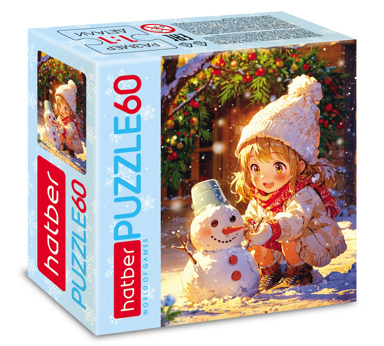 Пазлы для детей Hatber Девочка и снеговик 60 элементов А5ф, 165 x 230мм