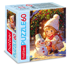 Пазлы для детей Hatber Девочка и снеговик 60 элементов А5ф, 165 x 230мм