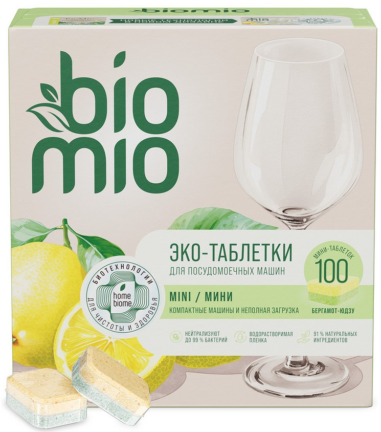 Изображение товара Мини-таблетки для посудомоечной машины BioMio бергамот и юдзу, 100 шт
