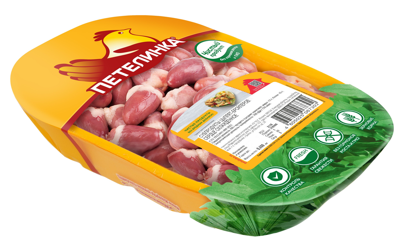 Сердце цыплят-бройлеров Петелинка охлажденное, 450г