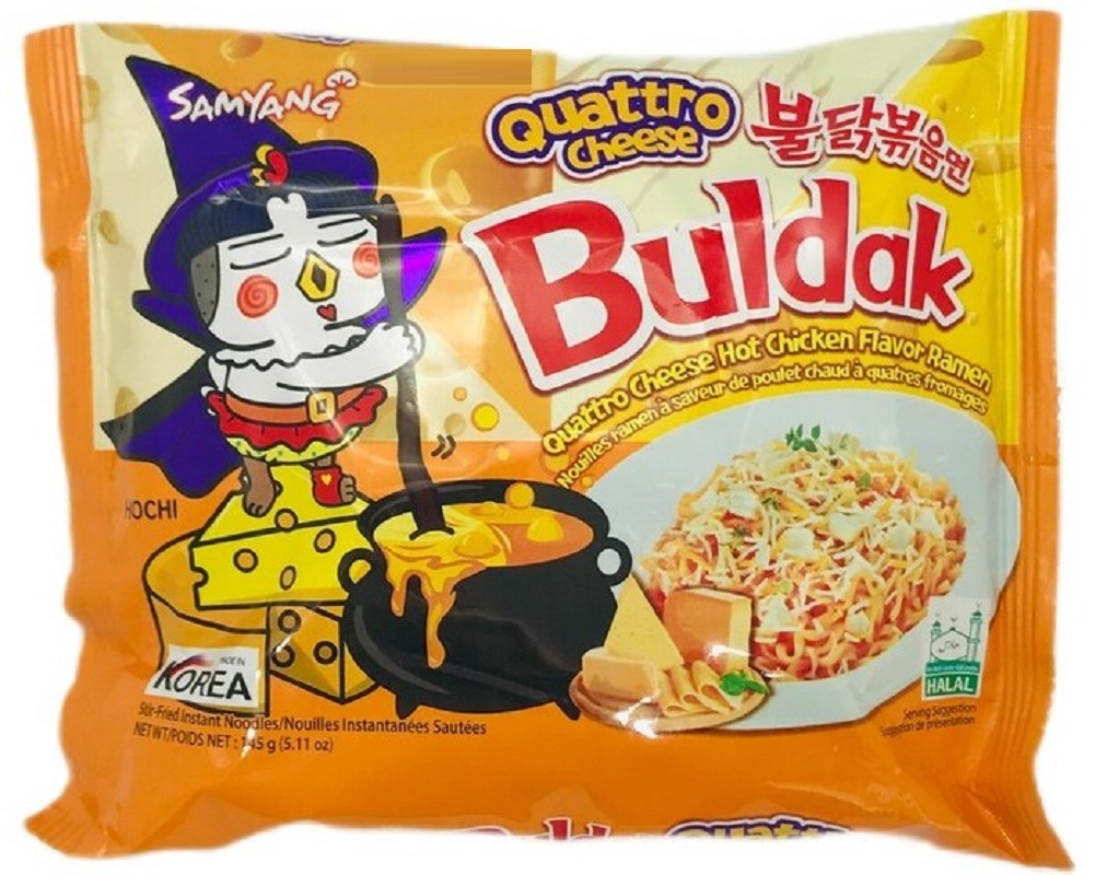 Лапша быстрого приготовления Buldak Рамен Кватро чиз куриная и 4 сыра острая, 145г