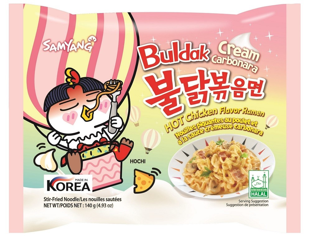 Лапша быстрого приготовления Buldak Рамен крем карбонара куриная и карбонара острая, 140г