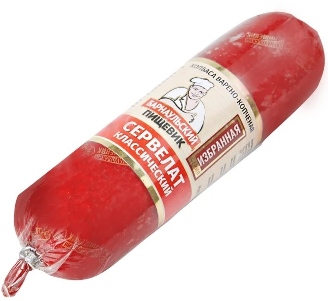 Колбаса Барнаульский пищевик Классический сервелат избранная варено-копченая, 380г