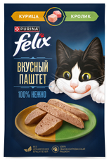 Корм влажный Felix Паштет для кошек курица и кролик, 75г
