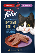 Корм влажный Felix Паштет для кошек говядина и ягненок, 75г