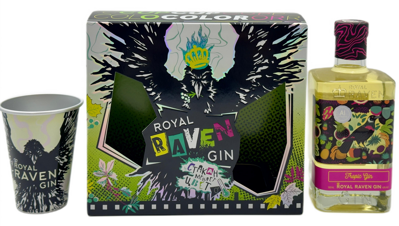 Джин Royal Raven Тропик в подарочной упаковке со стаканом, 0.5л
