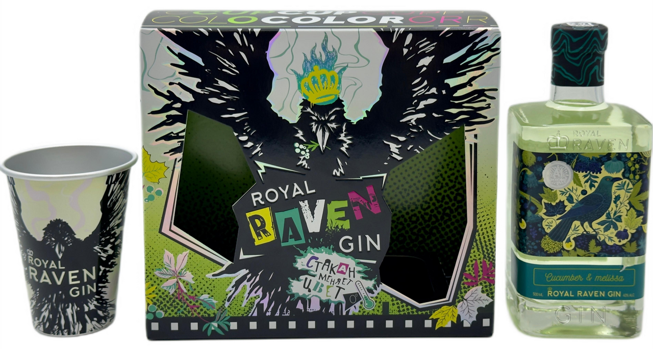 Джин Royal Raven Огурец и мелисса в подарочной упаковке со стаканом, 0.5л