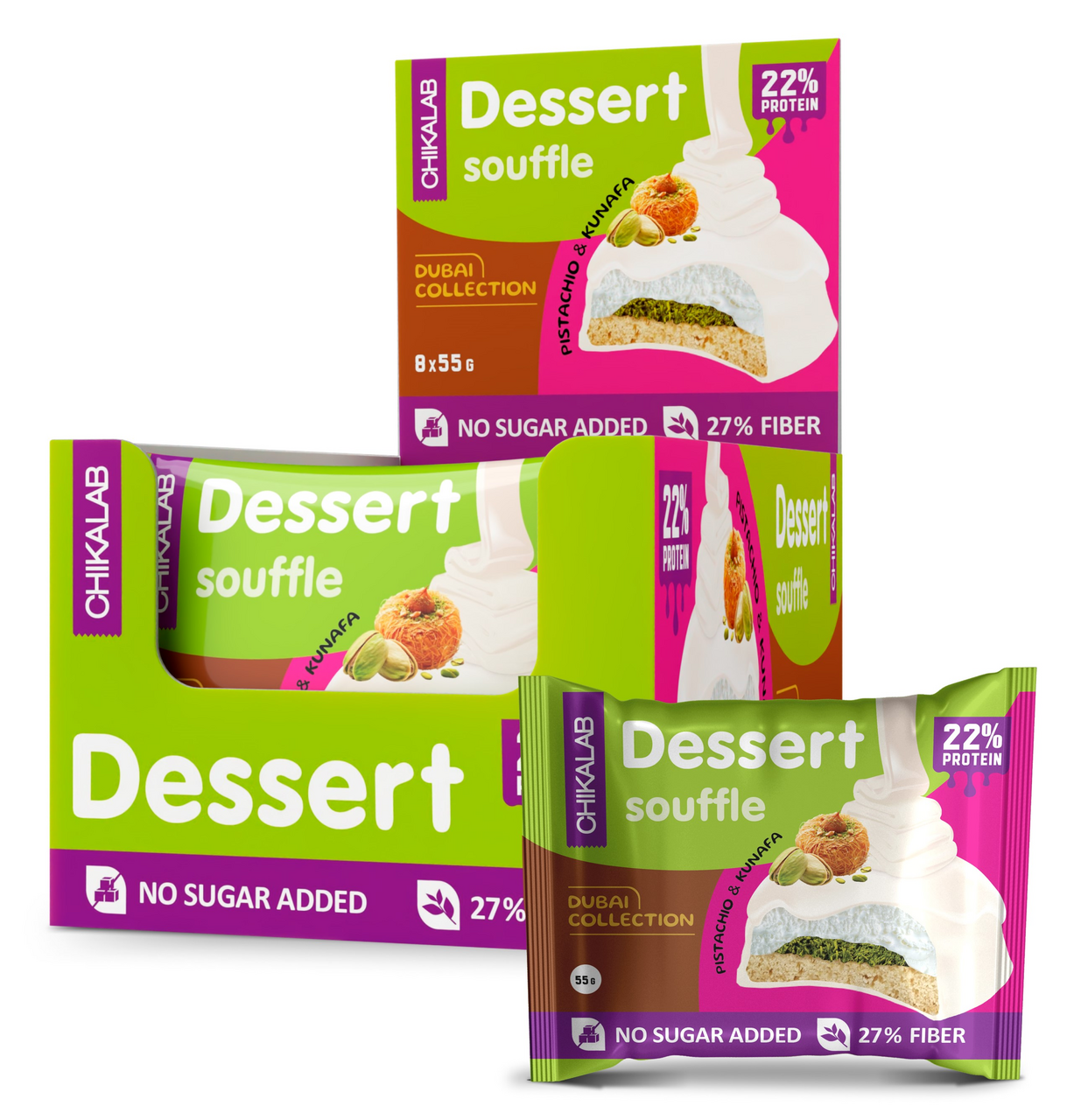 Изображение товара Печенье Chikalab глазированное фисташковое суфле и хрустящее тесто, 55г x 8 шт