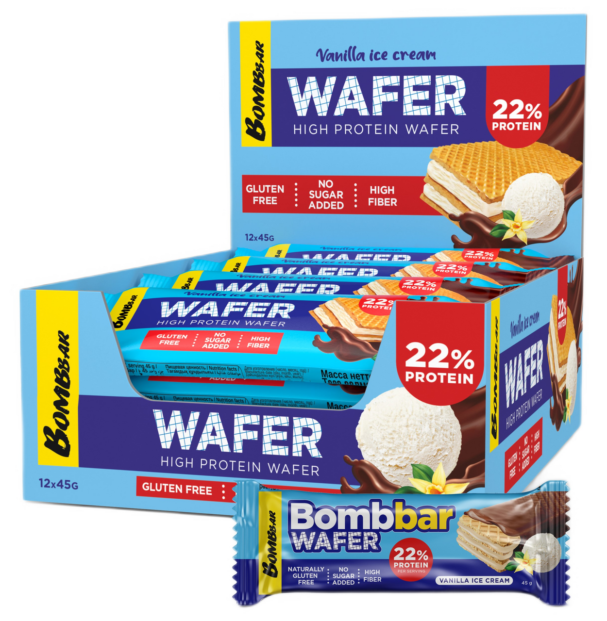 Изображение товара Вафельный батончик BOMBBAR Ванильный Пломбир/Шоколад 45г