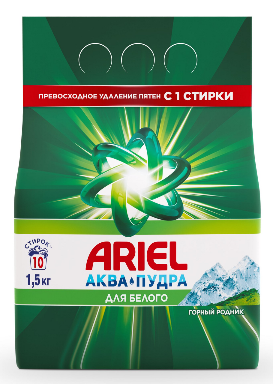 Изображение товара Стиральный порошок Ariel Аква-пудра Горный родник 1.5кг эффективное средство для стирки