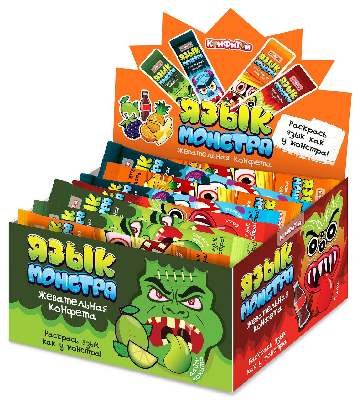Конфета жевательная Конфитой Язык монстра ассорти, 10г x 50 шт