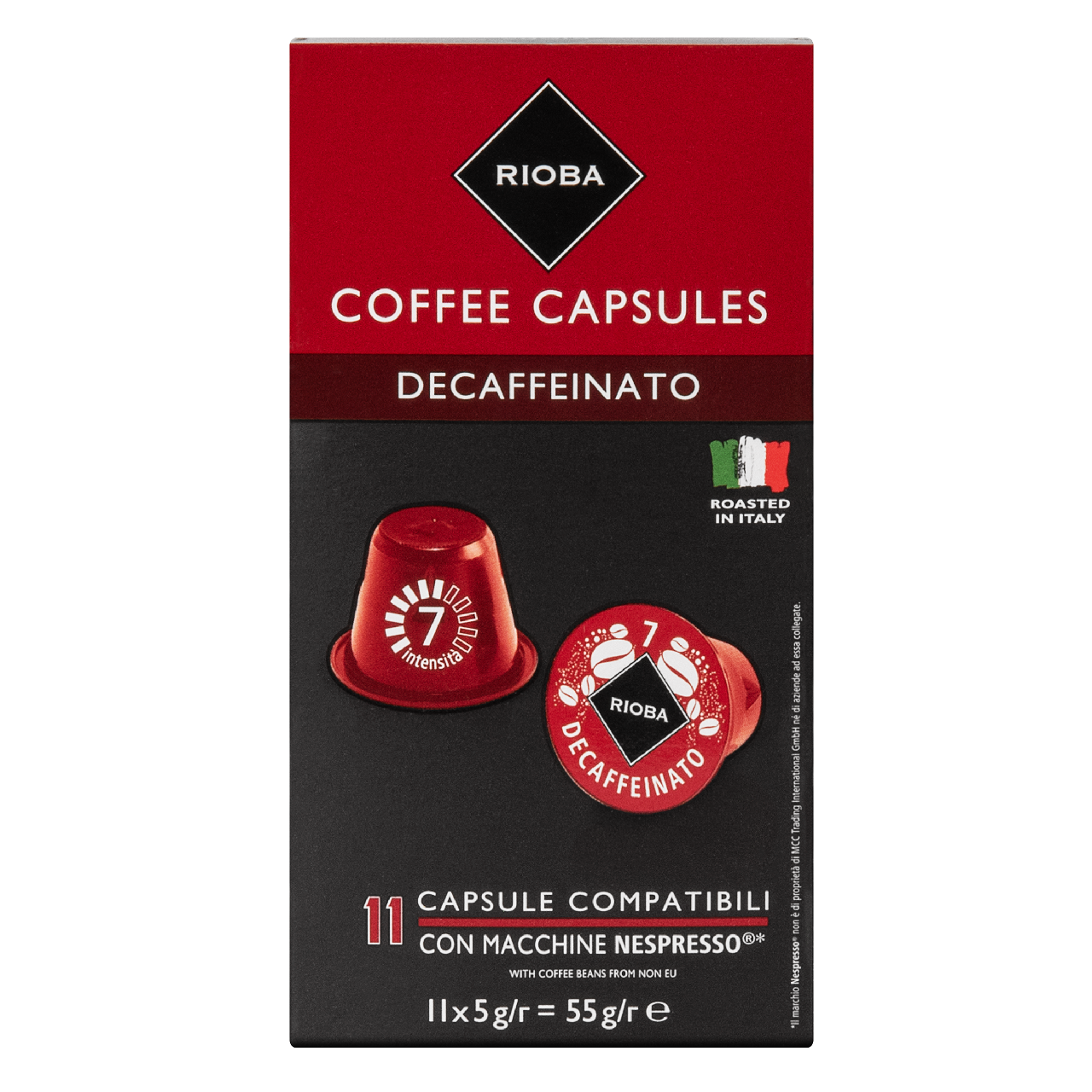 Изображение товара RIOBA Кофе в капсулах Decaffeinato без кофеина для кофемашин Nespresso 11шт, 55г