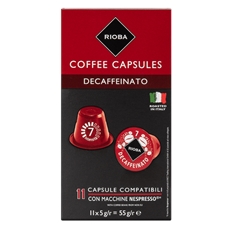 RIOBA Кофе в капсулах Decaffeinato без кофеина для кофемашин Nespresso 11шт, 55г