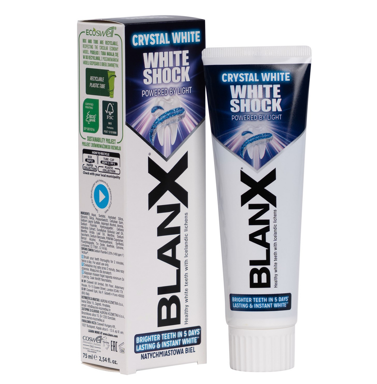Изображение товара Зубная паста Blanx White Shock Crystal White 75 мл отбеливание сияние активная формула
