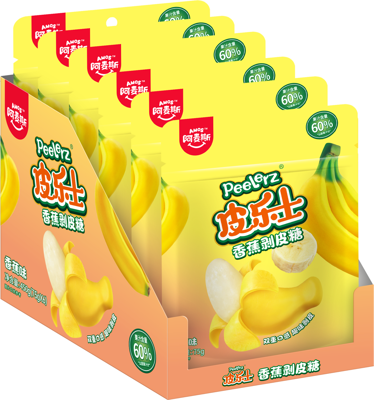 Конфеты жевательные Amos с соком банана, 75г x 6 шт