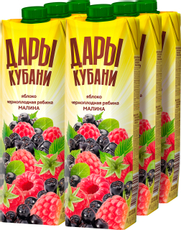 Напиток сокосодержащий Дары Кубани с яблоком, черноплодной рябиной и малиной, 950мл x 6 шт