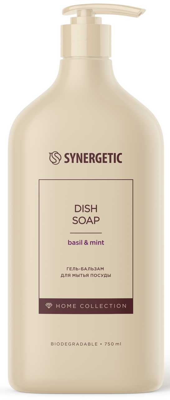 Изображение товара Гель-бальзам для мытья посуды Synergetic Базилик и мята, 750мл