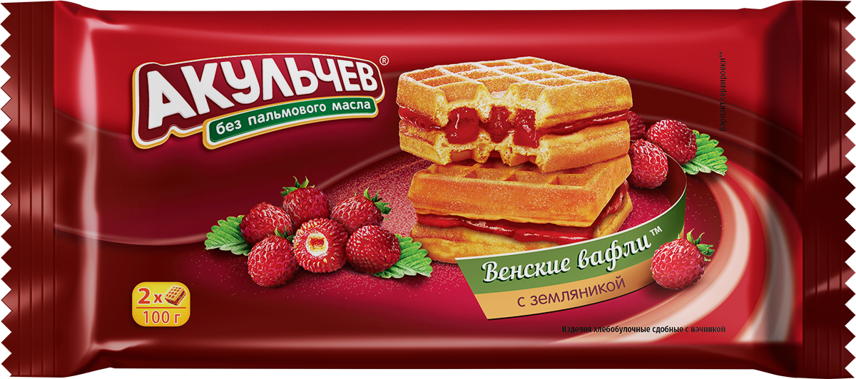 Вафли мягкие Акульчев Венские с земляникой, 100г