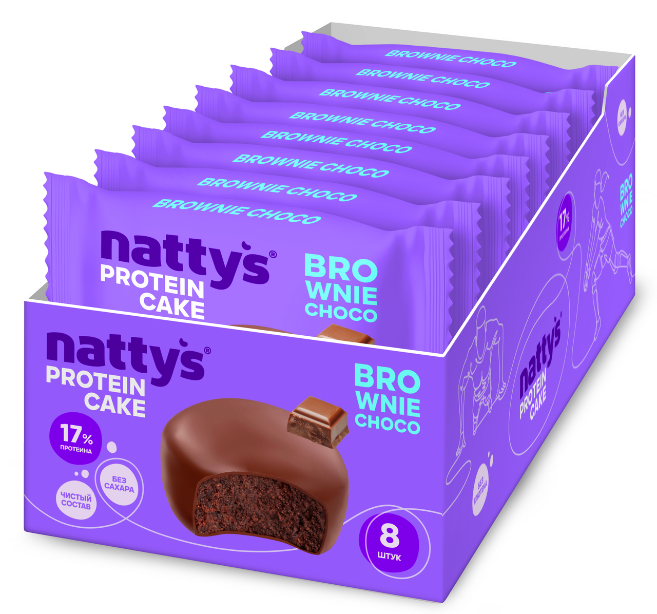 Изображение товара Пирожное протеиновое Nattys Pro Brownie Choco, 50г x 8 шт