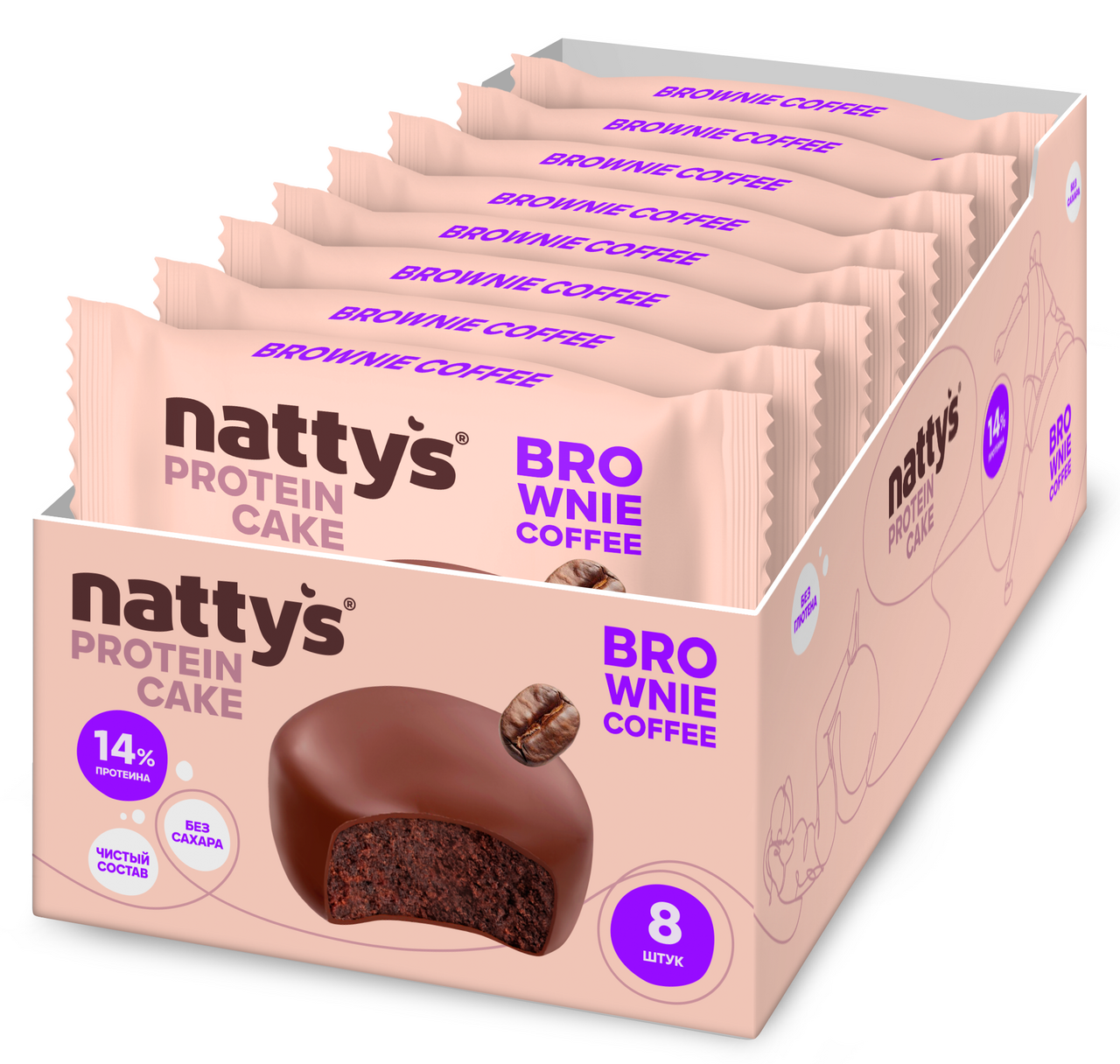 Изображение товара Пирожное протеиновое Nattys Pro Brownie Coffee, 50г x 8 шт
