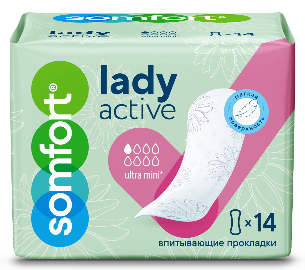 Прокладки Somfort Lady Active Ultra mini впитывающие, 14шт