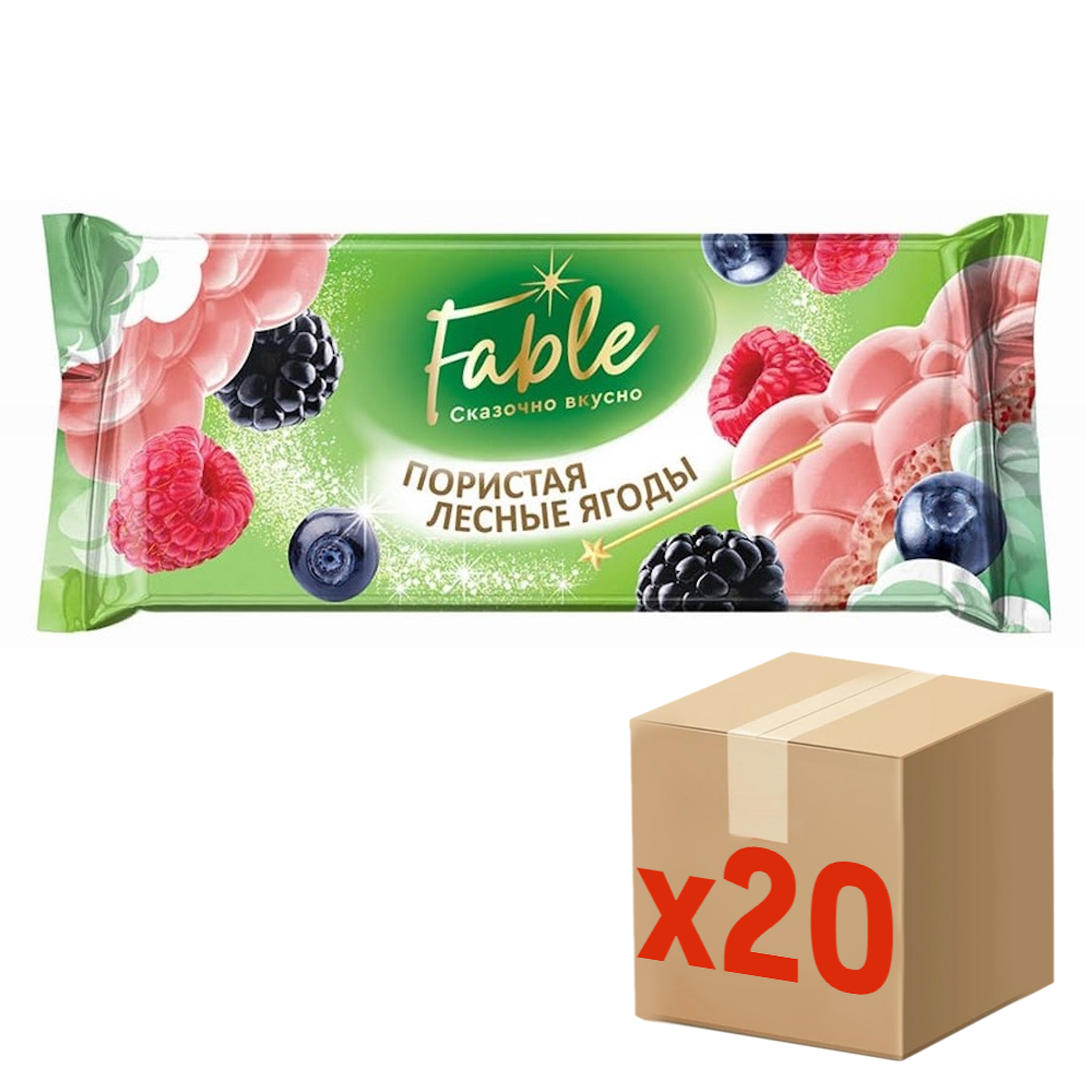 Плитка кондитерская Fable белая пористая с лесными ягодами, 90г x 20 шт