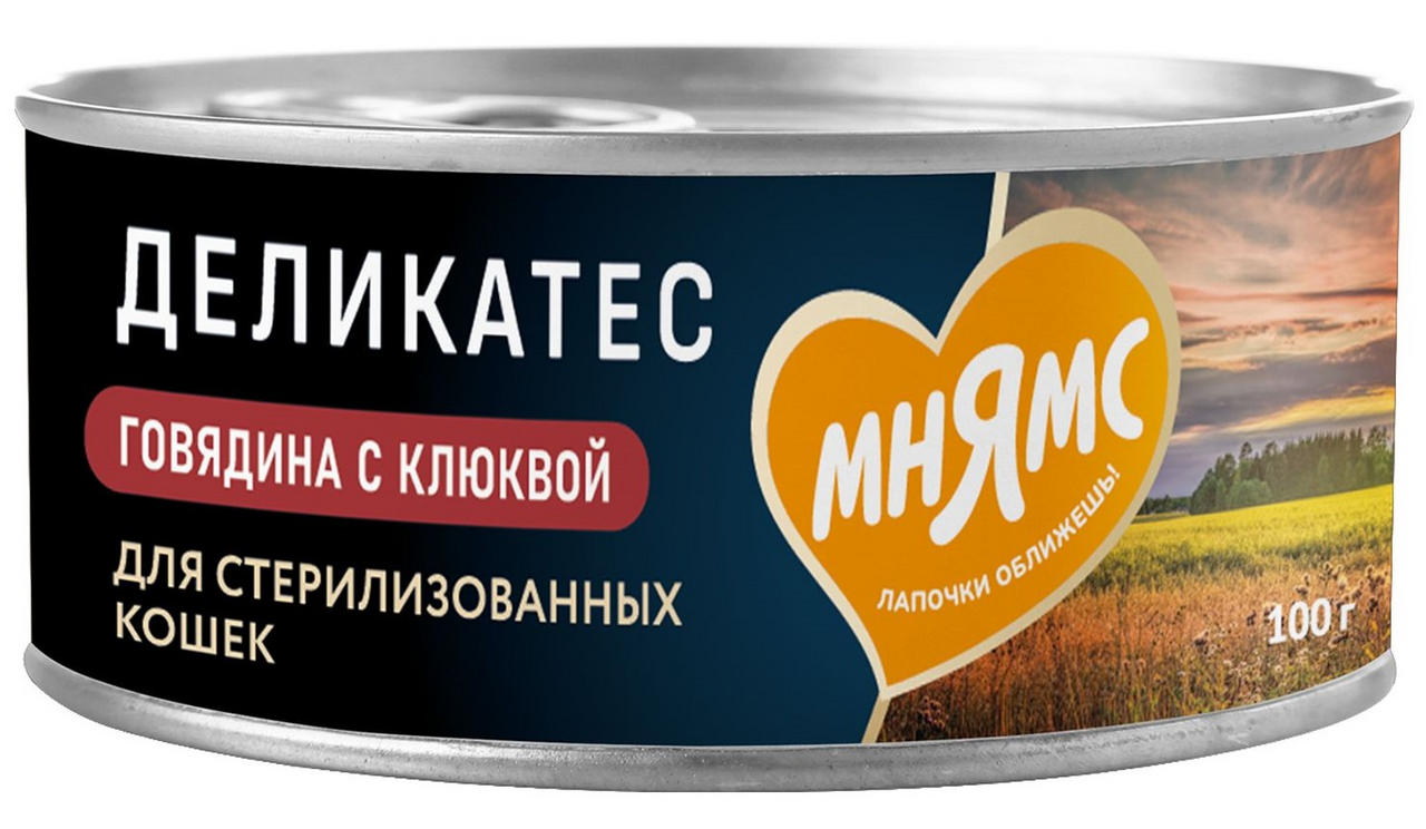 Корм влажный Мнямс для кошек деликатес говядина и клюква, 100г