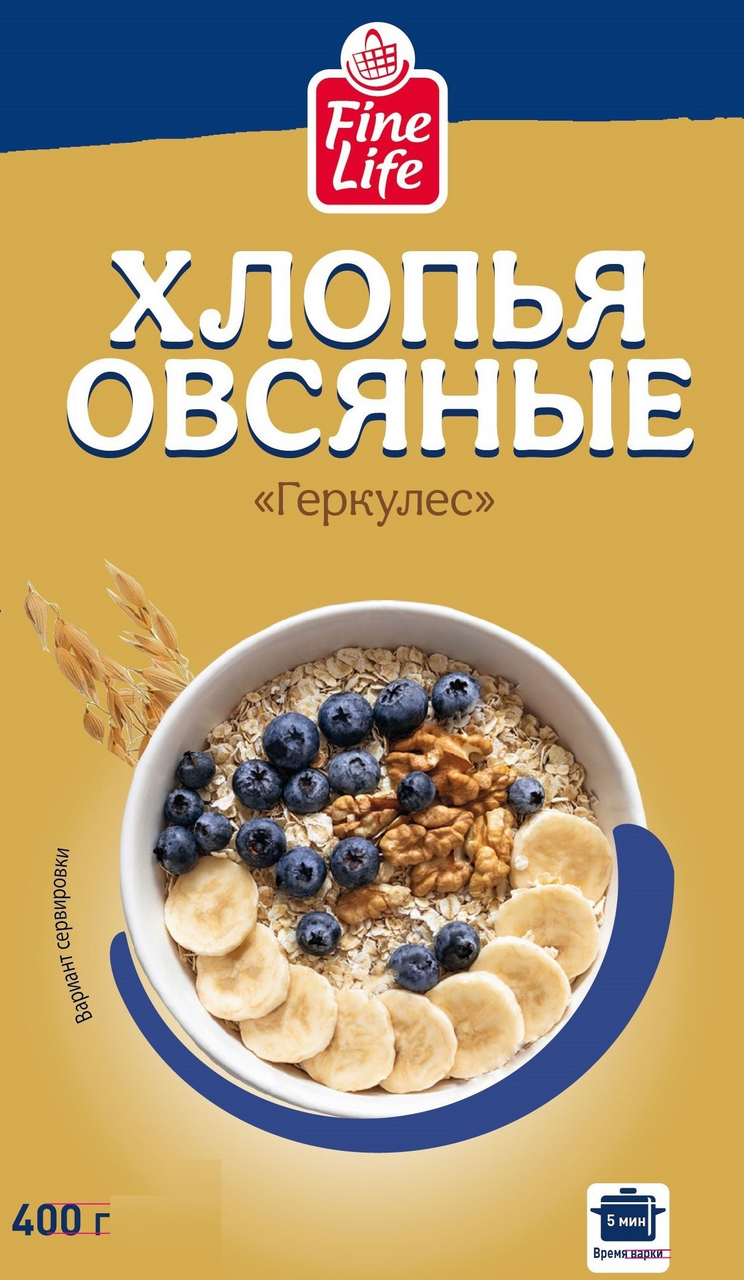Fine Life Хлопья овсяные быстрого приготовления геркулес, 400г