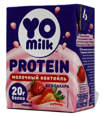 Коктейль молочный Yomilk Protein протеиновый клубника 1.5%, 200мл